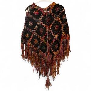 Multicolor Crochet Fringe Poncho